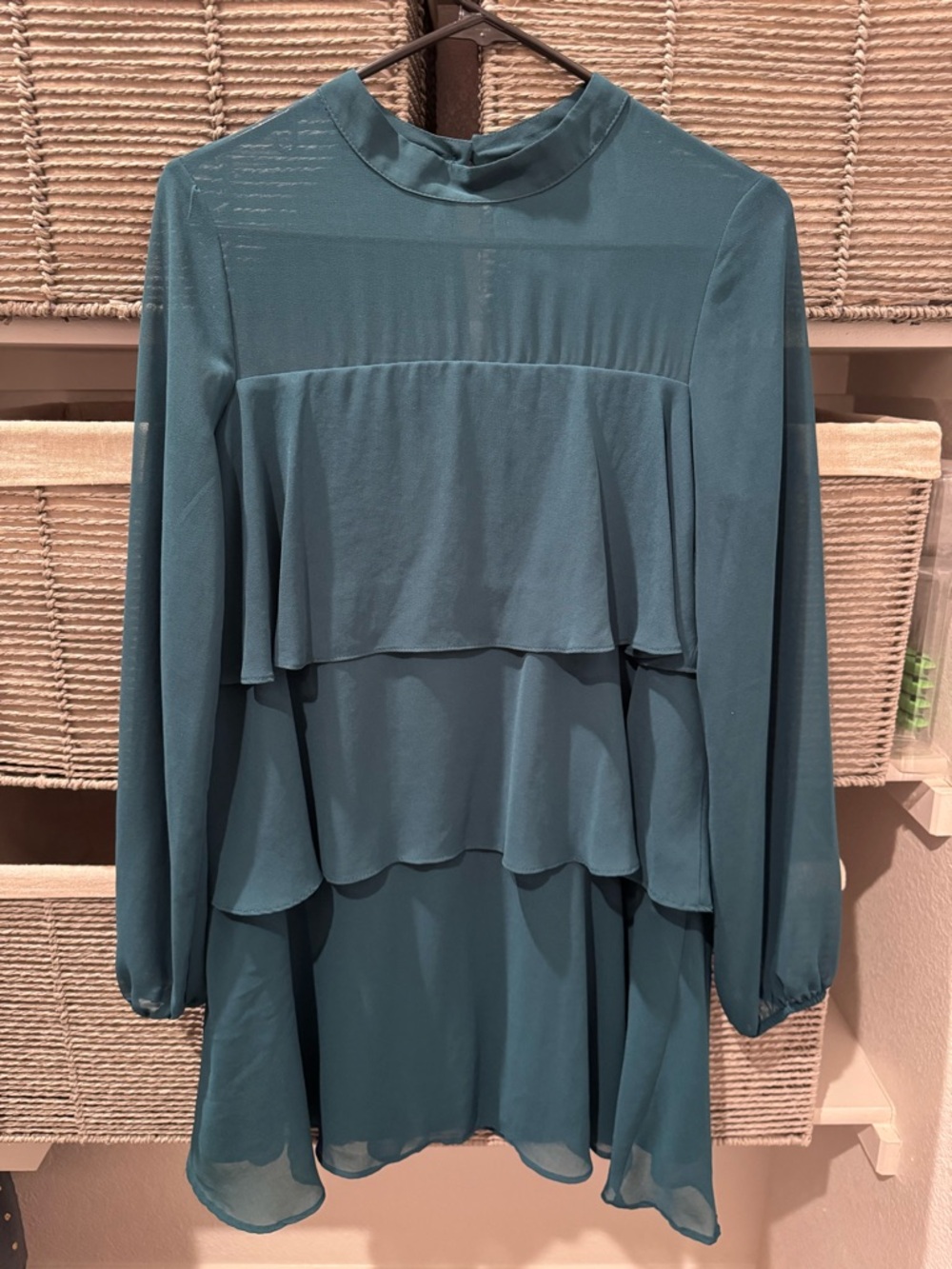 Green Layered Long-Sleeve Women's Dress